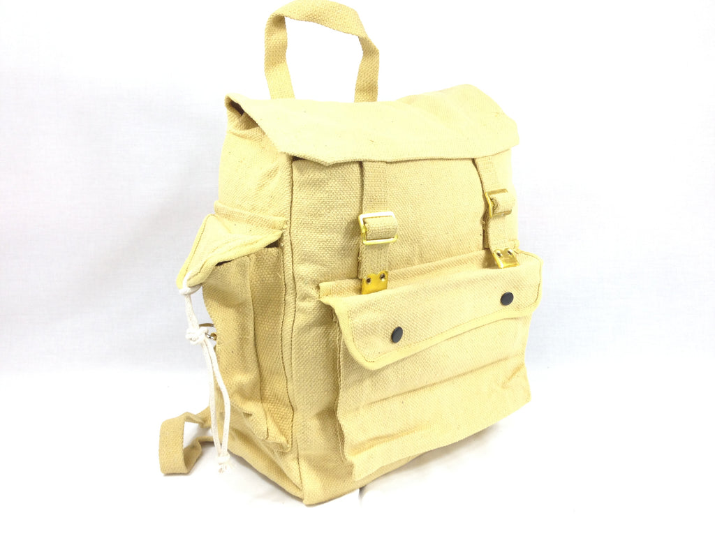 Heavy Duty Canvas Webbing Backpack Bag Khaki