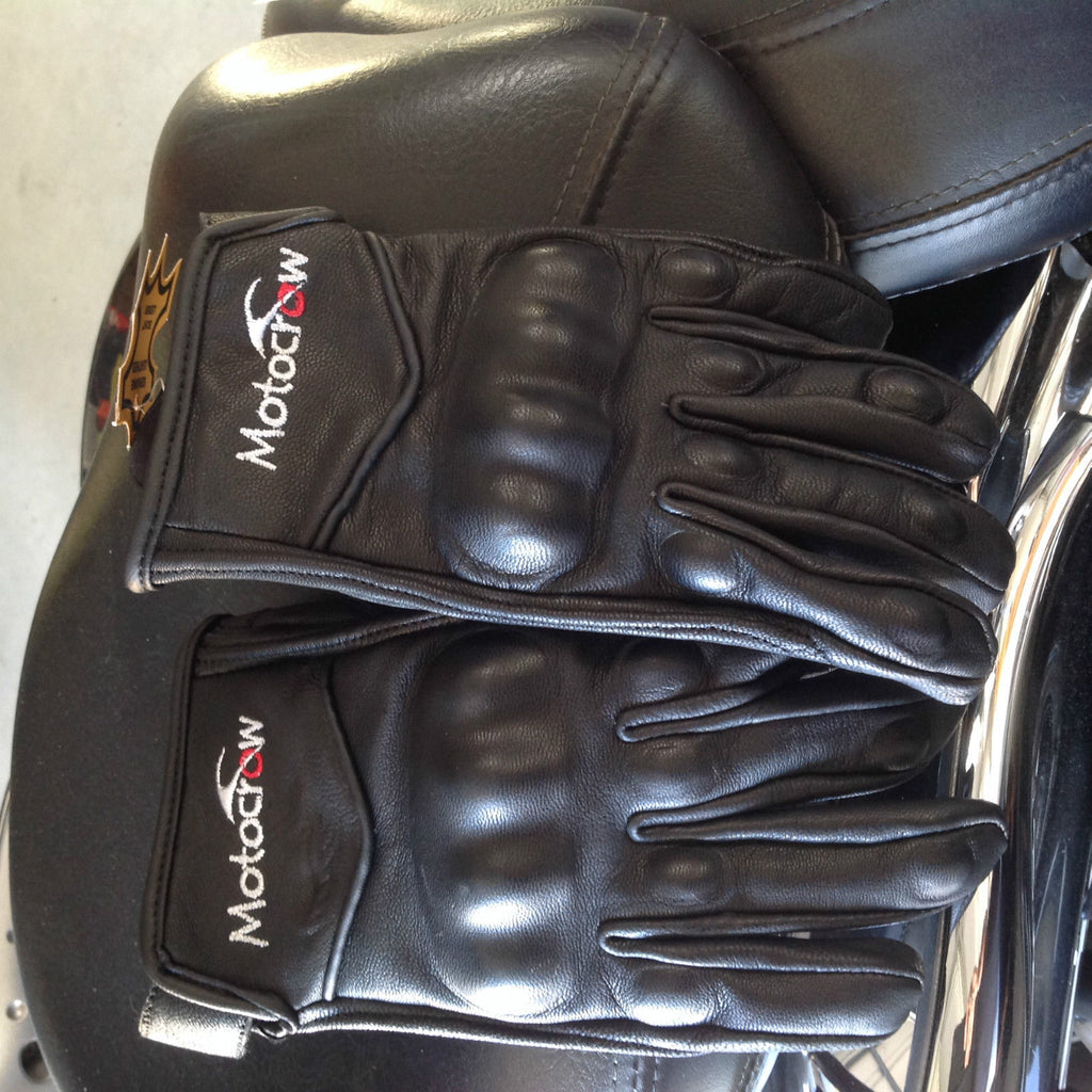 Motorbike Gloves Short Leather Knuckle Protection Motocrow RRP $50.00